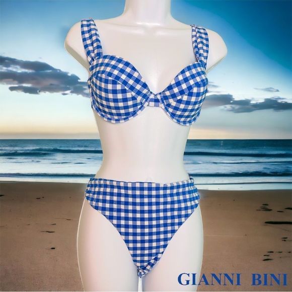 ☀️☀️☀️ Gianni Bini PUCKER UP 2 Piece Gingham Check Bikini - Picture 4 of 9